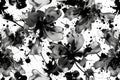 Elegant seamless pattern with black and grey watercolor flowers on a white background, ideal for sophisticated fabrics