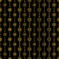 Elegant Seamless pattern with Christmas decorations. Garland from snowflakes with gold glitter on a black background Royalty Free Stock Photo