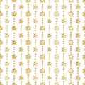 Elegant Seamless pattern with Christmas decorations. Garland from snowflakes with gold glitter on a white background Royalty Free Stock Photo