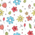 Elegant seamless pattern with gorgeous blooming spring flowers hand drawn with contour lines on white background Royalty Free Stock Photo