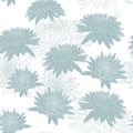 Elegant seamless pattern with hand drawn mint line chrysanthemum flowers, design elements.