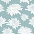 Elegant seamless pattern with hand drawn mint line chrysanthemum flowers, design elements.