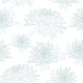 Elegant seamless pattern with hand drawn mint line chrysanthemum flowers.