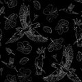 Elegant seamless pattern with hummingbirds and lotuses. Royalty Free Stock Photo