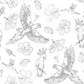 Elegant seamless pattern with hummingbirds and lotuses. Royalty Free Stock Photo