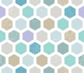 Elegant Seamless Pattern with Pastel Colored Textured Hexagons
