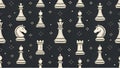 Elegant Seamless Pattern of Stylized Chess Pieces on a Textured Charcoal Background Royalty Free Stock Photo