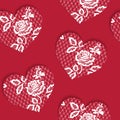 Elegant seamless pattern Valentine`s Day with lacy red hearts Royalty Free Stock Photo