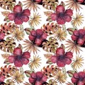 Elegant seamless pattern with watercolor hibiscus flowers, design elements. Floral tropical pattern for invitations Royalty Free Stock Photo