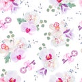 Elegant seamless vector print in purple, pink and white tones