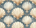 Elegant Seashell Pattern on Blue Background Royalty Free Stock Photo