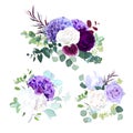 Elegant seasonal dark flowers vector design wedding bouquets Royalty Free Stock Photo