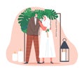 Elegant Senior Couple Wedding Ceremony. Happy Newlywed Characters Man and Woman Get Married, Aged Bride and Groom