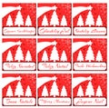 Elegant set of Christmas greeting card in red