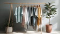 Elegant shirt collection hanging on modern coathanger generated by AI