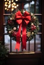 An elegant shot of a red and gold Christmas wreath Royalty Free Stock Photo