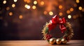 An elegant shot of a red and gold Christmas wreath Royalty Free Stock Photo