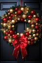 An elegant shot of a red and gold Christmas wreath Royalty Free Stock Photo