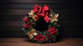 An elegant shot of a red and gold Christmas wreath Royalty Free Stock Photo