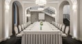 Elegant Conference Room Setup with Long Table and Chairs Under Arched Ceilings photo Royalty Free Stock Photo