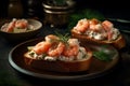 Elegant Shrimp Dish with Dill Mayonnaise Culinary Delight. Generative AI
