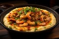 Elegant shrimp and grits, a Southern specialty featuring creamy grits topped with plump