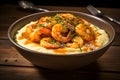 Elegant shrimp and grits, a Southern specialty featuring creamy grits topped with plump