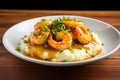 Elegant shrimp and grits, a Southern specialty featuring creamy grits topped with plump