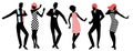 Elegant silhouettes of people wearing clothes of the sixties dancing 60s style Royalty Free Stock Photo