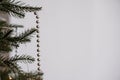 Elegant Silver Beads Hanging from a Christmas Tree Branch Royalty Free Stock Photo