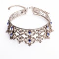 Elegant Silver Flower Choker With Blue Stones