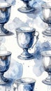 Elegant Silver Goblets with Blue Watercolor Splashes Pattern Royalty Free Stock Photo