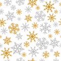 Elegant silver and gold snowflakes seamless pattern Royalty Free Stock Photo