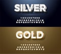 Elegant Silver and Golden Colored Metal Chrome Alphabet Font. Typography modern style gold font set for logo, Poster, Invitation.