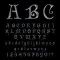 Elegant Silver Platinum Font, Alphabet, ABC and numbers