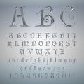 Elegant Silver Platinum Font, Alphabet, ABC and numbers