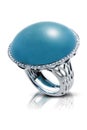 Elegant silver ring with a blue precious stone Royalty Free Stock Photo
