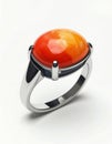 Elegant Silver Ring with Orange Agate Gemstone on White Background Royalty Free Stock Photo