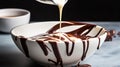 Elegant Simplicity White bowl filled with velvety milk, with a few drops of rich chocolate syrup swirling delicately, creating a