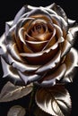 Elegant single gold rose with soft sheen, isolated on black background. Perfect for luxury, love, and beauty concepts