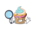 Elegant and Smart rainbow cupcake Detective cartoon design concept