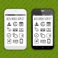 Elegant smartphones with icons, applications. Mobile phone realistic design