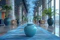 Elegant Smoke Patterns Rising from an Incense Burner in a Stylish Modern Hallway Royalty Free Stock Photo