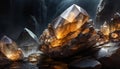 Elegant smoky quartz jewel texture on black background. Shiny crystal, natural mineral