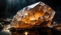 Elegant smoky quartz jewel texture on black background. Shiny crystal, natural mineral