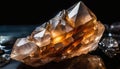 Elegant smoky quartz jewel texture on black background. Shiny crystal, natural mineral