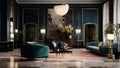 : An elegant and sophisticated hotel lobby stylish green color with beautiful walls, serene floor and lights HD Image