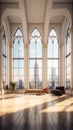 elegant and spacious Gothic interior showcases the grandeur of a historic cathedral, featuring high ceilings, majestic arches