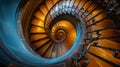 Elegant spiral staircase with intricate ironwork, creating a mesmerizing pattern as it descends. Royalty Free Stock Photo