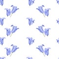 Elegant spring summer seamless floral pattern with hand drawn violet flower, bluebells illustration. Flower background